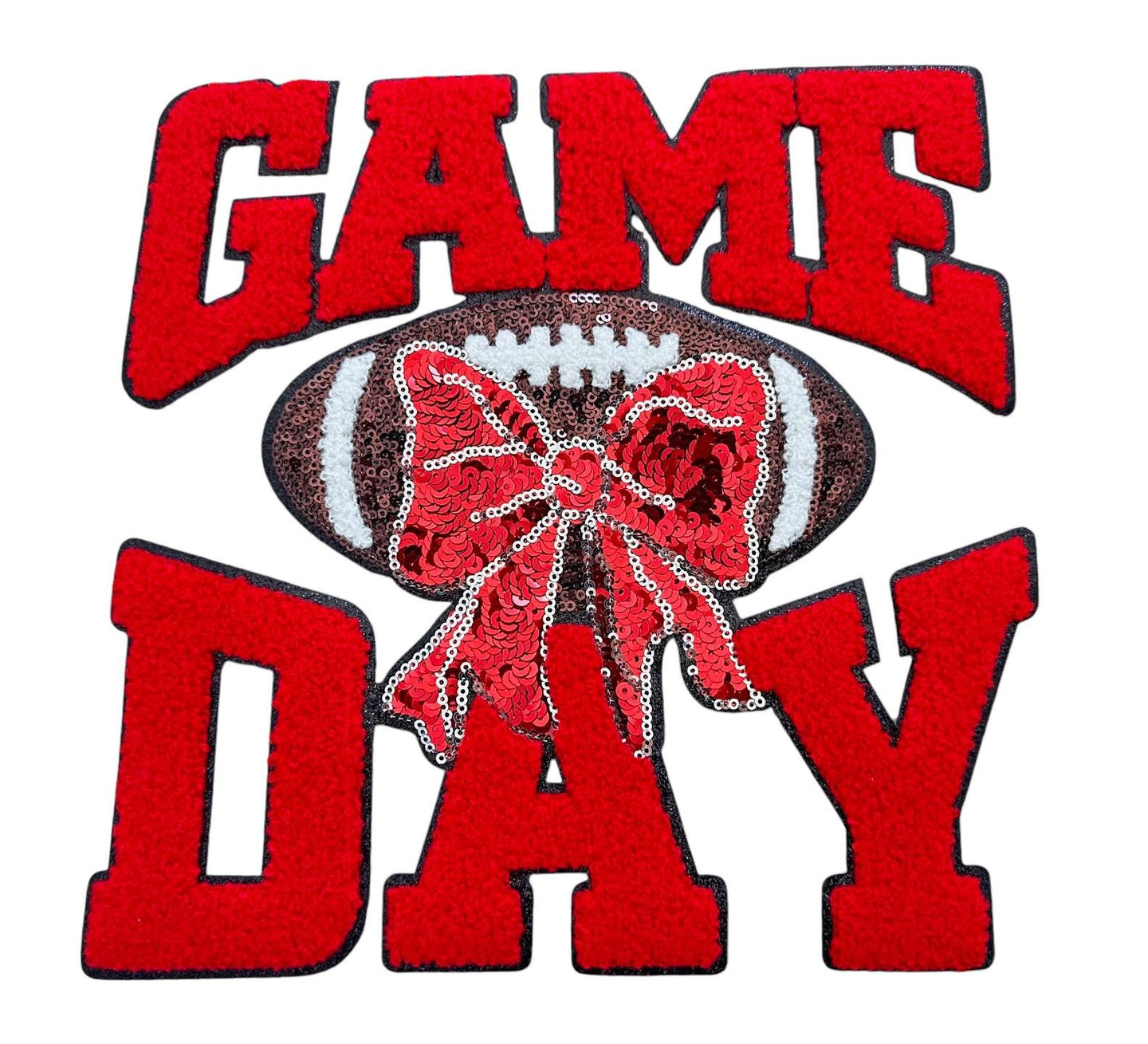 Bow GAME DAY Football Chenille Sequin Patch